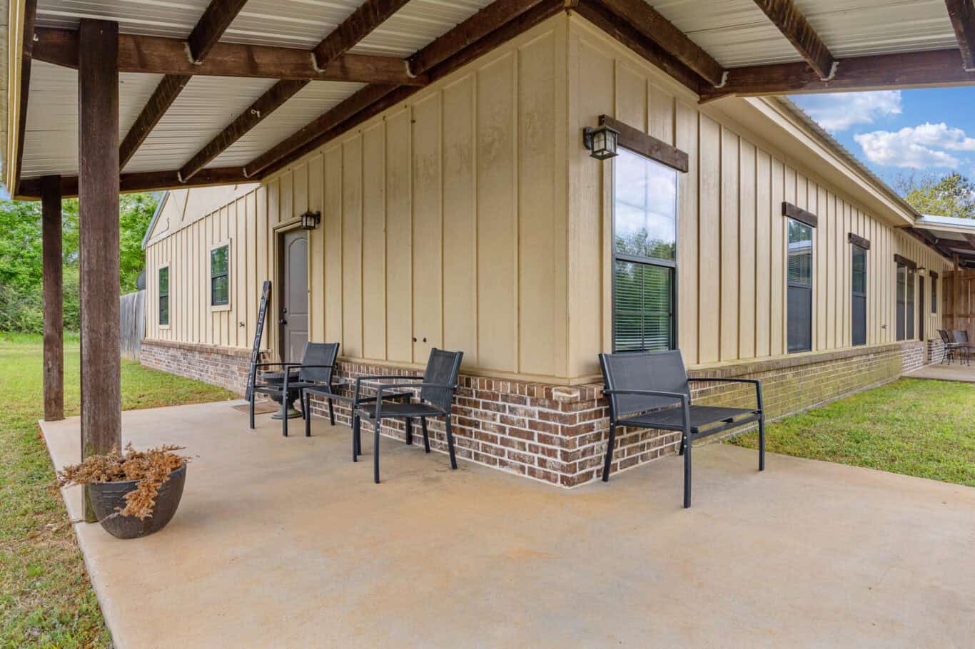 outside patio with seating area