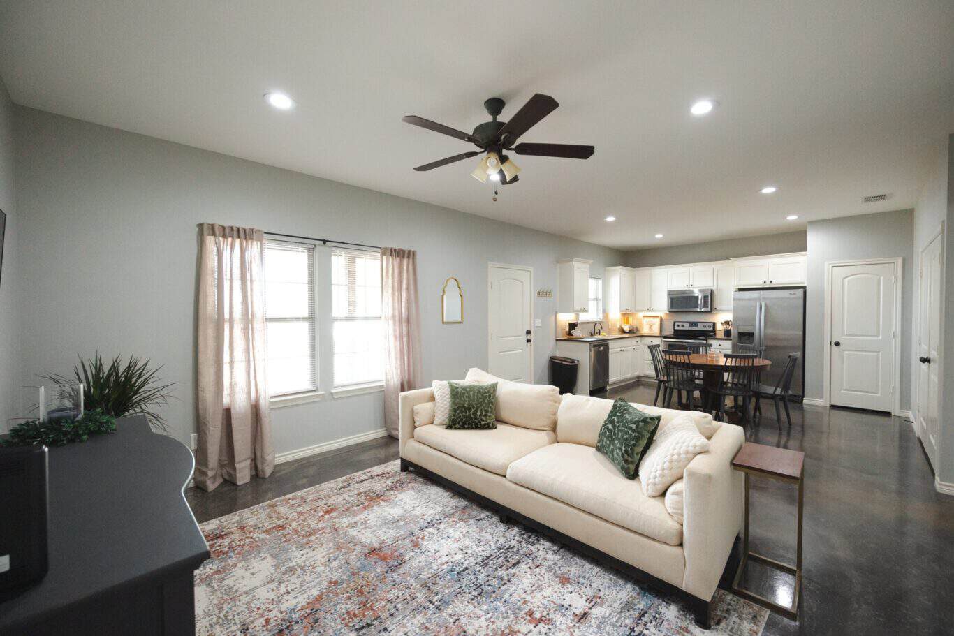 furnished living room and kitchen